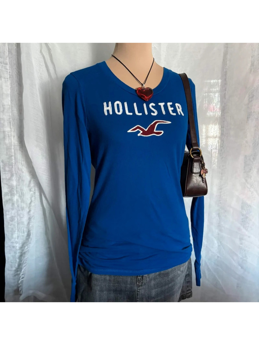 blue fitted y2k hollister long sleeve